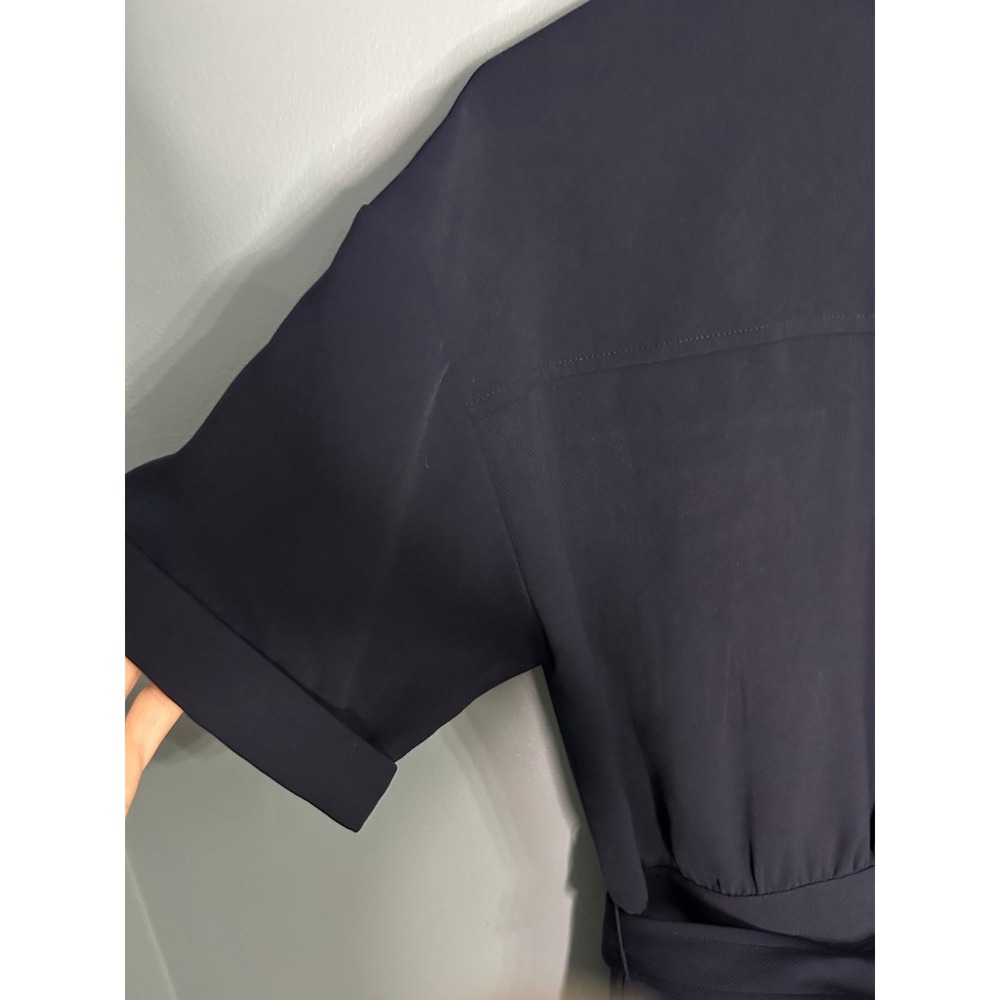 Anthropology Greylin Navy Blue Short Sleeve Button Front Utility Romper w Belt - Picture 9 of 10
